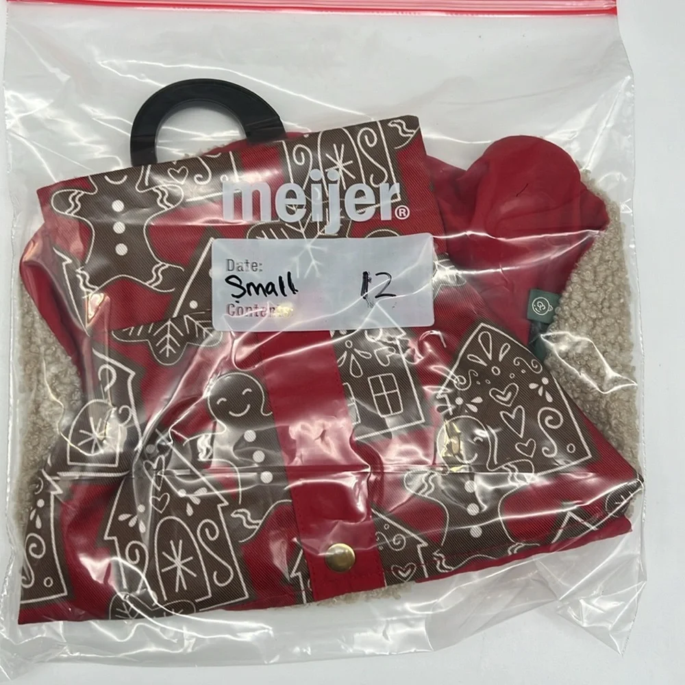 Paw & Tail Red Gingerbread Dog Vest with Tan Sherpa Fur Hook &‎ Loop Close Small